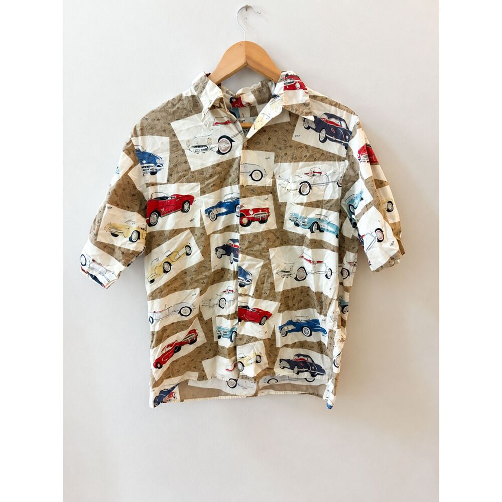 Reyn Spooner Corvette Hawaiian Shirt Men's Medium 100% Cotton Classic Print EUC